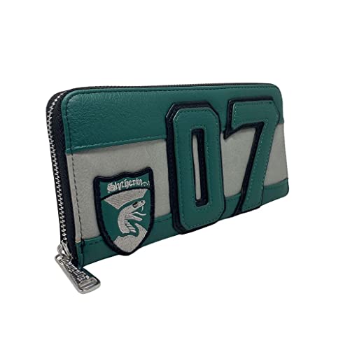 Loungefly x Harry Potter D. Malfoy Slytherin Zip-Around Wallet (Grey/Green, One Size)