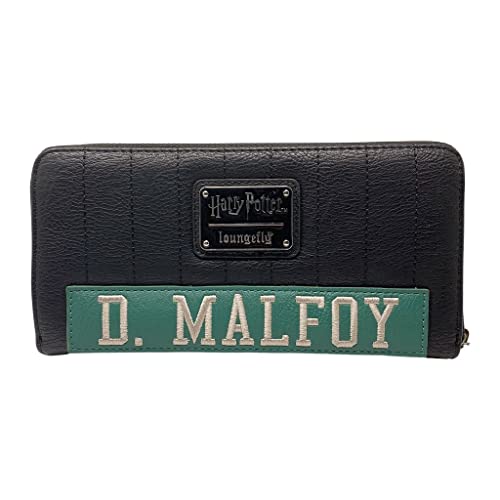 Loungefly x Harry Potter D. Malfoy Slytherin Zip-Around Wallet (Grey/Green, One Size)