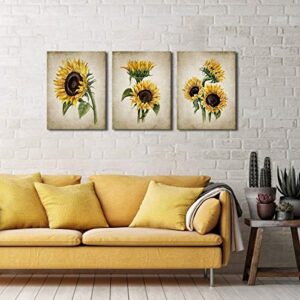 Sunflower Kitchen Decor Simple Life Rustic Wall Decor Vintage Watercolor Sunflower Wall Pictures for Bedroom 3 Pieces Canvas Wall Art Flower Painting Kitchen Wall Decor for Women Gallery Wrapped