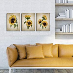 Sunflower Kitchen Decor Simple Life Rustic Wall Decor Vintage Watercolor Sunflower Wall Pictures for Bedroom 3 Pieces Canvas Wall Art Flower Painting Kitchen Wall Decor for Women Gallery Wrapped