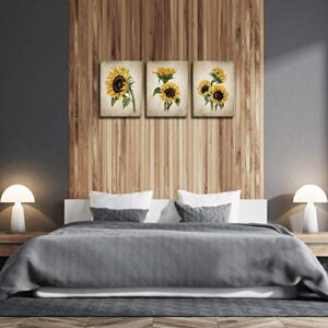 Sunflower Kitchen Decor Simple Life Rustic Wall Decor Vintage Watercolor Sunflower Wall Pictures for Bedroom 3 Pieces Canvas Wall Art Flower Painting Kitchen Wall Decor for Women Gallery Wrapped