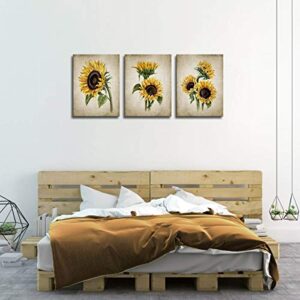 Sunflower Kitchen Decor Simple Life Rustic Wall Decor Vintage Watercolor Sunflower Wall Pictures for Bedroom 3 Pieces Canvas Wall Art Flower Painting Kitchen Wall Decor for Women Gallery Wrapped