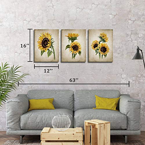 Sunflower Kitchen Decor Simple Life Rustic Wall Decor Vintage Watercolor Sunflower Wall Pictures for Bedroom 3 Pieces Canvas Wall Art Flower Painting Kitchen Wall Decor for Women Gallery Wrapped