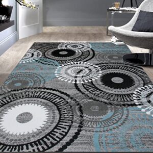 Rugshop Contemporary Circles Area Rug 6' 6" X 9' Blue