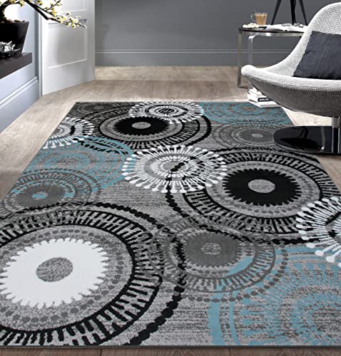 Rugshop Contemporary Circles Area Rug 6' 6" X 9' Blue