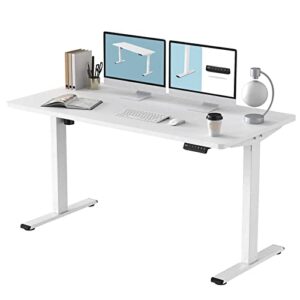 flexispot en1 large stand up desk 55 inches whole-piece desk computer workstation ergonomic memory controller height adjustable standing desk (white frame + 55″ white top, 2 packages)