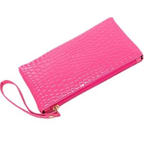 nevera women vintage crocodile leather clutch handbag bag coin purse wallet (hot pink)