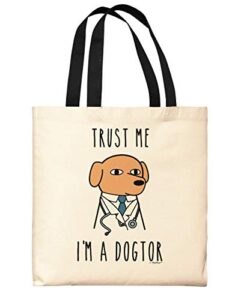dog veterinarian gifts trust me i’m a dogtor gifts for veterinarians black handle canvas tote bag