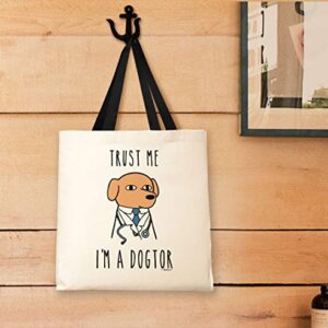 Dog Veterinarian Gifts Trust Me I'm a Dogtor Gifts for Veterinarians Black Handle Canvas Tote Bag