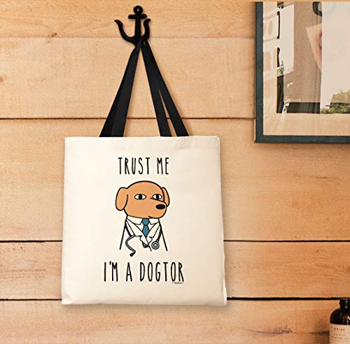 Dog Veterinarian Gifts Trust Me I'm a Dogtor Gifts for Veterinarians Black Handle Canvas Tote Bag