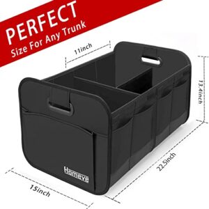 Homeve Trunk Organizer for Car, Car Storage, Reinforced Handles, Collapsible Multi-Compartment Car Organizers Foldable and Waterproof, 600D Oxford Polyester, Suitable for Any Car, SUV, Mini-Van, Black