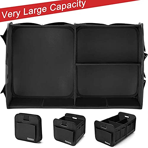 Homeve Trunk Organizer for Car, Car Storage, Reinforced Handles, Collapsible Multi-Compartment Car Organizers Foldable and Waterproof, 600D Oxford Polyester, Suitable for Any Car, SUV, Mini-Van, Black