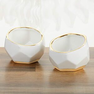 Kate Aspen 23216NA Geometric Ceramic Planters Decorative Bowls (Set of 2) Trinket Dish, Home, Room, Desk, Table Décor, One Size, White