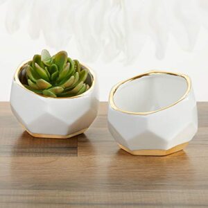 Kate Aspen 23216NA Geometric Ceramic Planters Decorative Bowls (Set of 2) Trinket Dish, Home, Room, Desk, Table Décor, One Size, White