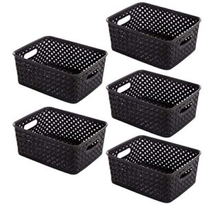 bino | plastic basket, small – black – 5 pack | the plait collection | multi-use storage bins | durable, drawer & cabinet-friendly | storage baskets for organizing | pantry & closet organizer