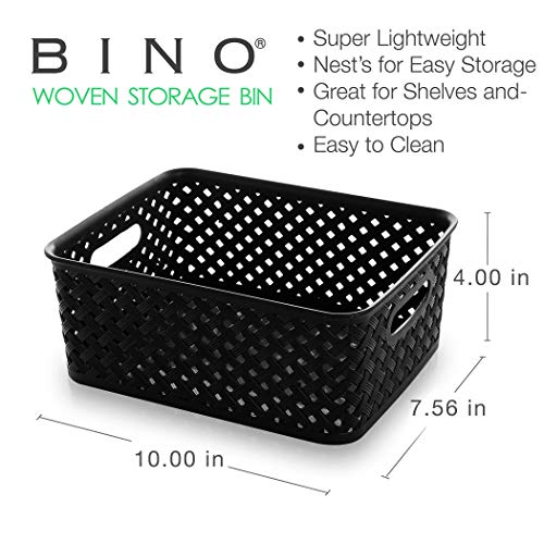 BINO | Plastic Basket, Small - Black - 5 Pack | THE PLAIT COLLECTION | Multi-Use Storage Bins | Durable, Drawer & Cabinet-Friendly | Storage Baskets for Organizing | Pantry & Closet Organizer