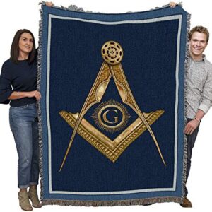 Pure Country Weavers Masonic Gold Square and Compass Blanket - Gift Tapestry Throw Woven from Cotton - Made in The USA (72x54)