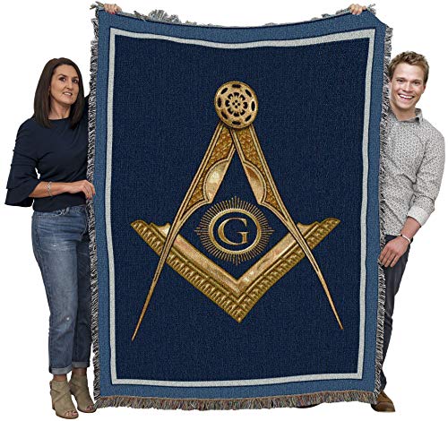 Pure Country Weavers Masonic Gold Square and Compass Blanket - Gift Tapestry Throw Woven from Cotton - Made in The USA (72x54)