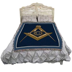 Pure Country Weavers Masonic Gold Square and Compass Blanket - Gift Tapestry Throw Woven from Cotton - Made in The USA (72x54)