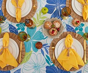 DII Summer Vinyl Tabletop Collection Flannel Backed Floral Tablecloth, Rectangle 60x84, Tropical Bahama