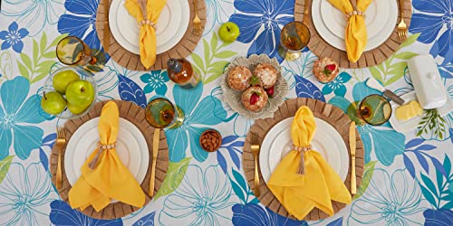 DII Summer Vinyl Tabletop Collection Flannel Backed Floral Tablecloth, Rectangle 60x84, Tropical Bahama