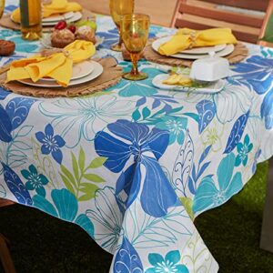 DII Summer Vinyl Tabletop Collection Flannel Backed Floral Tablecloth, Rectangle 60x84, Tropical Bahama