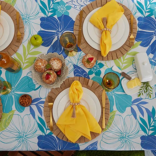 DII Summer Vinyl Tabletop Collection Flannel Backed Floral Tablecloth, Rectangle 60x84, Tropical Bahama