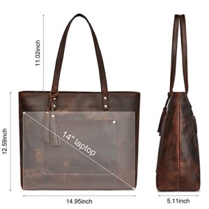 S-ZONE Women Vintage Genuine Leather Shoulder Tote Bag Large Work Purse Handbag