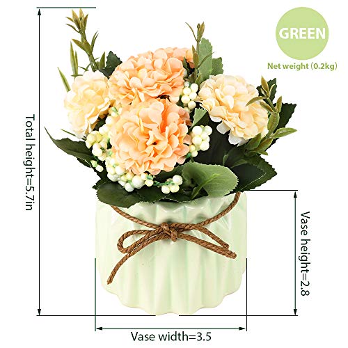 SUPNIU Artificial Hydrangea Bouquet with Small Ceramic Vase Fake Silk Variety Flower Balls Flowers Decoration for Table Home Party Office Wedding (Blue)