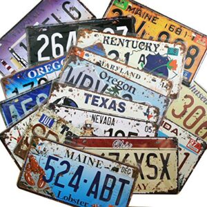 12 pieces assorted retro vintage state number tags, 3d embossed licenses, home wall decoration
