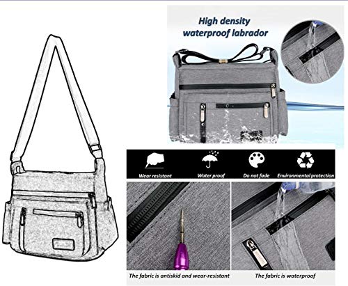 Wxnow Purses and Shoulder Handbags for Women Casual Travel Bag Messenger Cross Body Crossbody Bag Oxford Nylon Bags Purses Light Grey