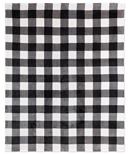 Safdie & Co. Flannel Printed Ribbed 48x60 White Plaid Ultra Soft Throw, Black - 65903.Z.06