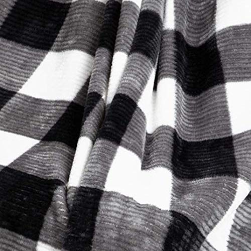 Safdie & Co. Flannel Printed Ribbed 48x60 White Plaid Ultra Soft Throw, Black - 65903.Z.06