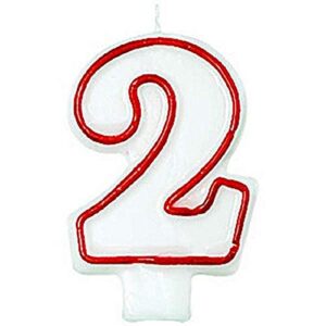 number 2 flat molded candle – 3″, red & white, 1 pc