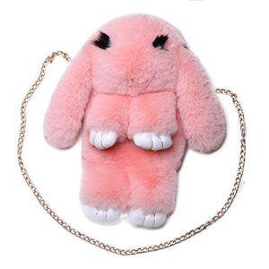 faux rabbit fur crossbody handbag shoulder bag (b pink)