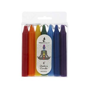 mega candles 14 pcs unscented chakra straight taper candle, hand poured premium wax candles 4 inch x 1/2 inch, 100% cotton wick, promotes positive energy, aids meditation, relaxation & more