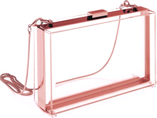 STEVENS PARRA Clear Clutch Purse for Women, use this Transparent Acrylic Bag as a Crossbody/Handbag. Gift Box Included. Small (ROSE GOLD)