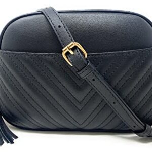 lola mae Quilted Crossbody Bag, Trendy Design Shoulder Purse (Black)