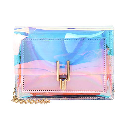 RARITYUS Transparent Holographic Clear Handbag Shoulder Crossbody Bag Messenger with Chains for Women Girls