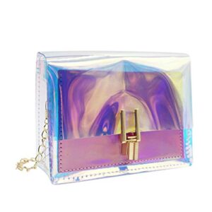 RARITYUS Transparent Holographic Clear Handbag Shoulder Crossbody Bag Messenger with Chains for Women Girls