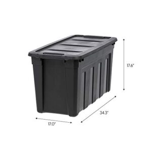 IRIS USA 31 Gallon Stackable Containers with Lids and Easy-Grip Handles, Durable Plastic Totes for Bulky Items, Sporting Equipment, Seasonal Décor, and Garage Tool Storage, Black, 4-Pack