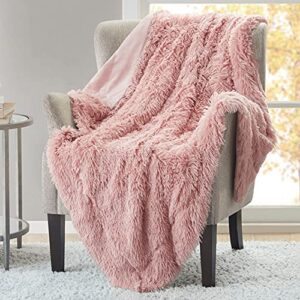 hyde lane blush pink throw blanket for couch sofa, reversible ultra soft faux fur fluffy fuzzy throw blankets – 50×60 rose gold