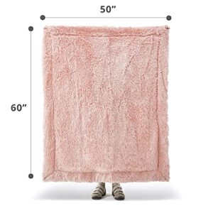 Hyde Lane Blush Pink Throw Blanket for Couch Sofa, Reversible Ultra Soft Faux Fur Fluffy Fuzzy Throw Blankets - 50x60 Rose Gold