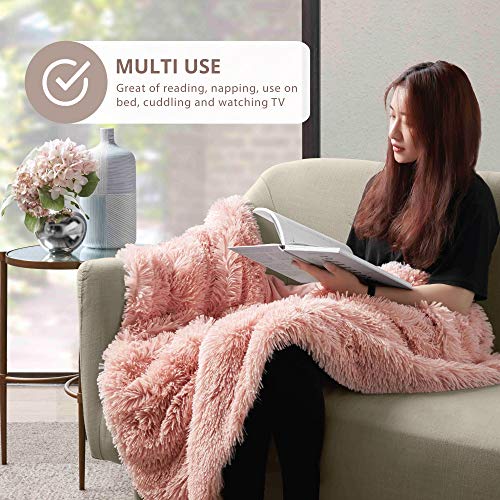 Hyde Lane Blush Pink Throw Blanket for Couch Sofa, Reversible Ultra Soft Faux Fur Fluffy Fuzzy Throw Blankets - 50x60 Rose Gold