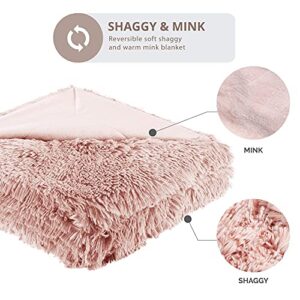 Hyde Lane Blush Pink Throw Blanket for Couch Sofa, Reversible Ultra Soft Faux Fur Fluffy Fuzzy Throw Blankets - 50x60 Rose Gold