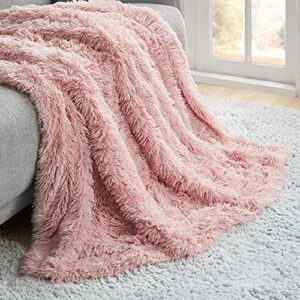 Hyde Lane Blush Pink Throw Blanket for Couch Sofa, Reversible Ultra Soft Faux Fur Fluffy Fuzzy Throw Blankets - 50x60 Rose Gold