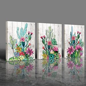 3 piece framed wall art watercolor tropical plant desert cactus canvas print for bedroom bathroom spiny flower artwork home office wall decoration 12×16 3 panels decor