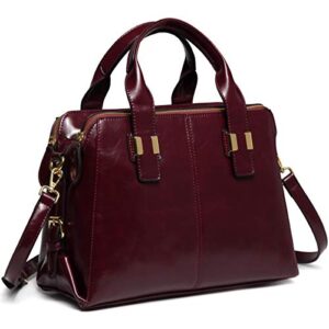 vaschy satchel bag for women, faux patent leather top handle handbag work tote purse with triple compartments burgundy