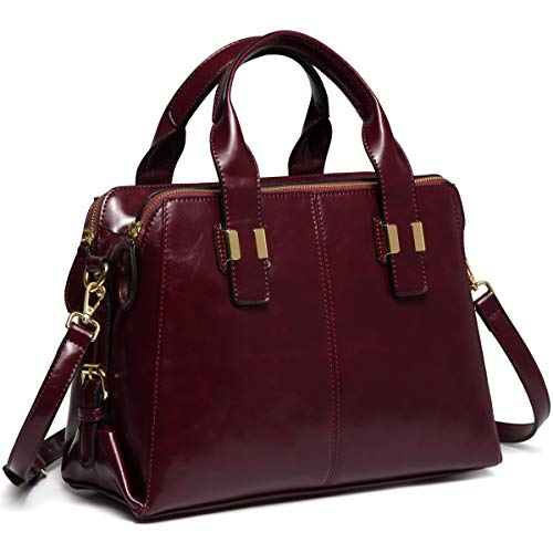 VASCHY Satchel Bag for Women, Faux Patent Leather Top Handle Handbag Work Tote Purse with Triple Compartments Burgundy