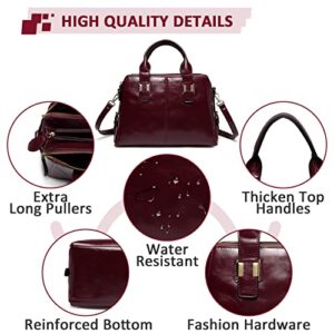 VASCHY Satchel Bag for Women, Faux Patent Leather Top Handle Handbag Work Tote Purse with Triple Compartments Burgundy